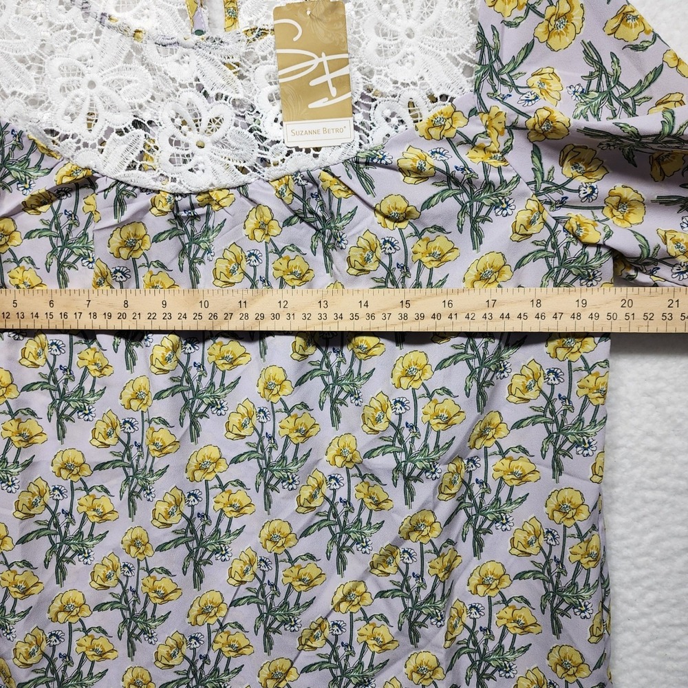 Suzanne Betro Floral Blouse Lace Yoke Ruffle Sleeve Boho Top Size Small NWT - Picture 6 of 8